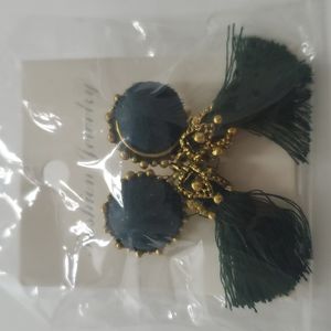 Fringe Green Evening Earrings